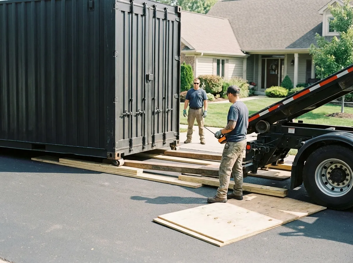 Driveway protection and delivery preparation for dumpster rental in Ontario, CA