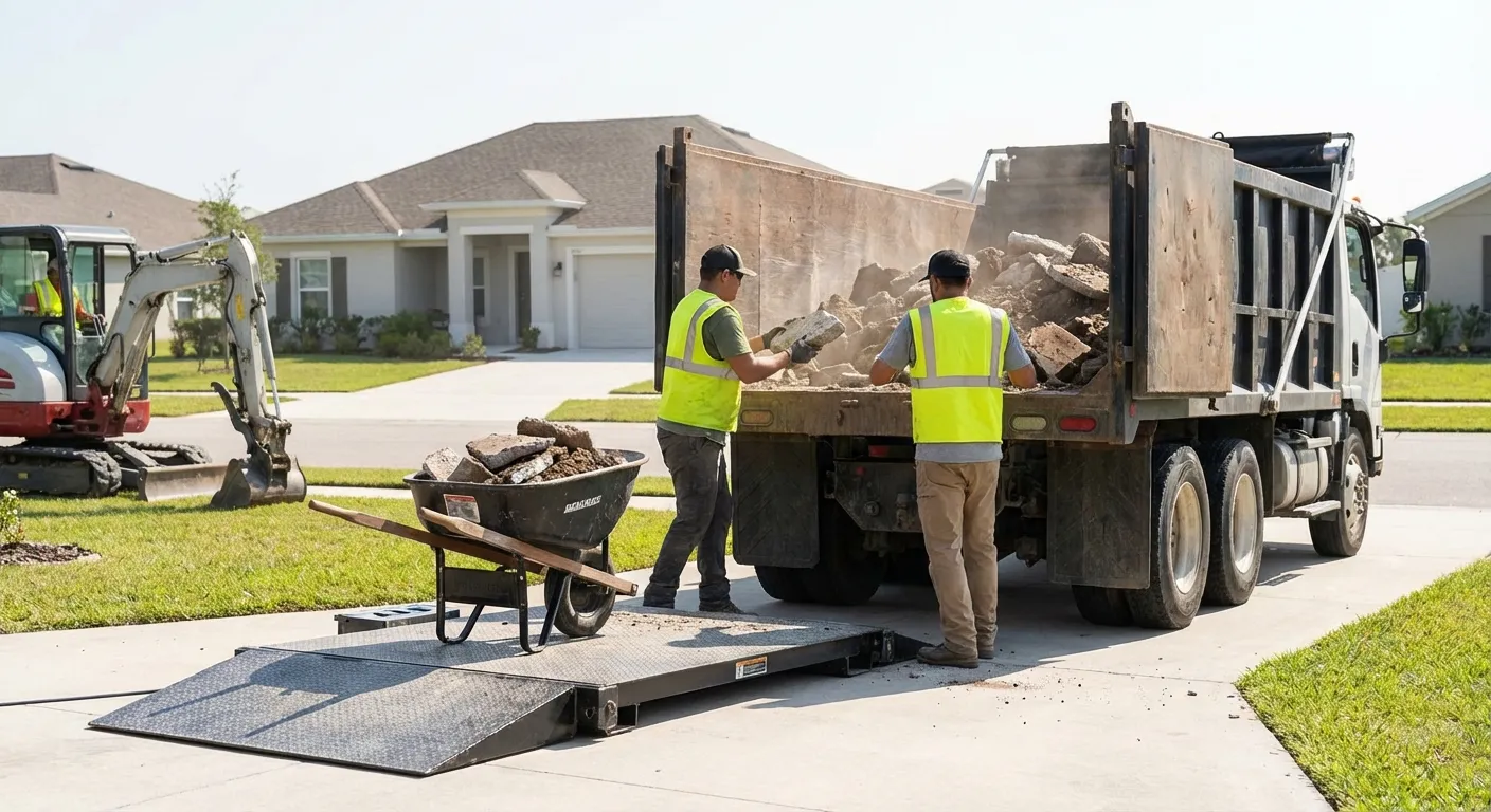 Heavy debris dumpster loaded with concrete in Ontario, CA