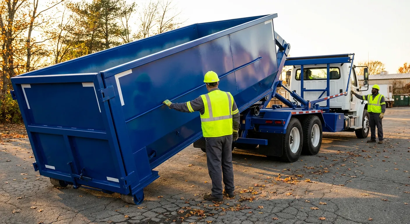 Commercial roll-off dumpster delivery truck in Ontario, CA