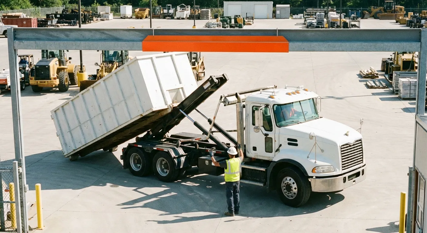 Commercial dumpster delivery truck specifications and clearance requirements in Ontario, CA