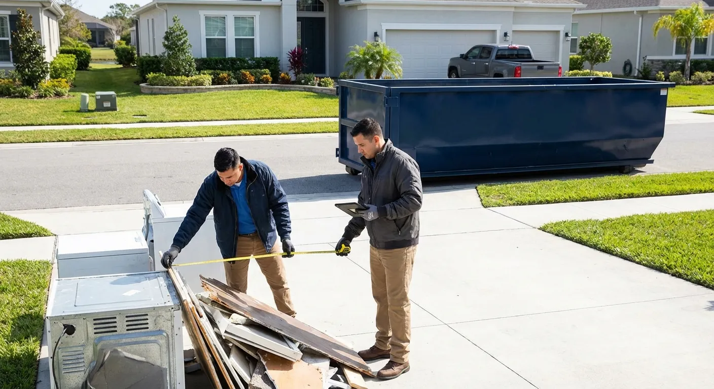 Concrete dumpster rental delivery truck in Ontario, CA